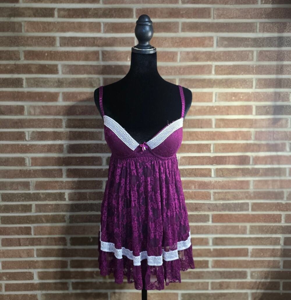 Vintage Seductivewear by Cinema Etoile Purple Lace Babydoll Chemise Lingerie